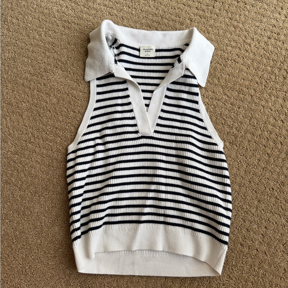 Abercrombie & Fitch Navy White Striped Cropped Sweater Tank
